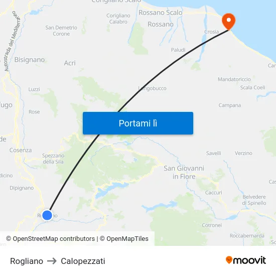 Rogliano to Calopezzati map