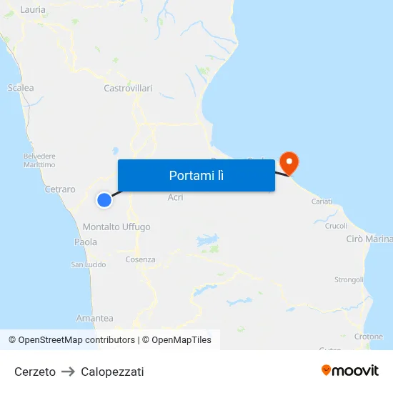 Cerzeto to Calopezzati map