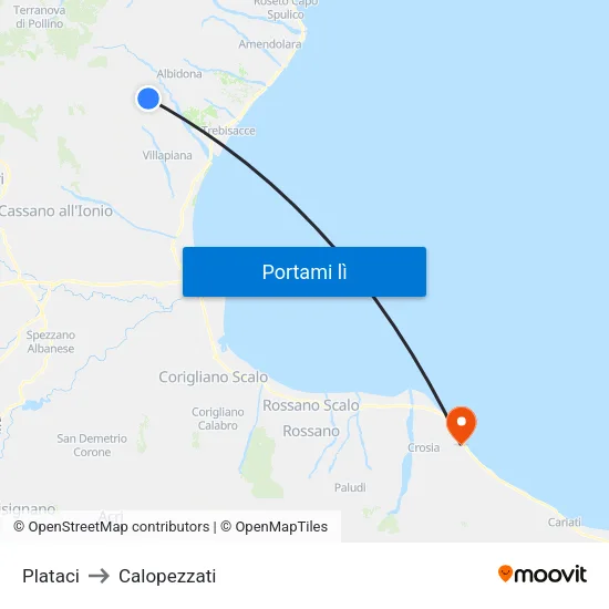 Plataci to Calopezzati map