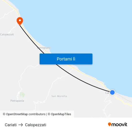 Cariati to Calopezzati map