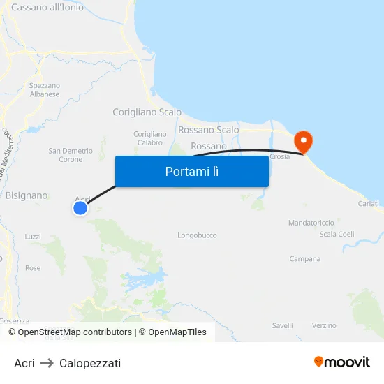 Acri to Calopezzati map