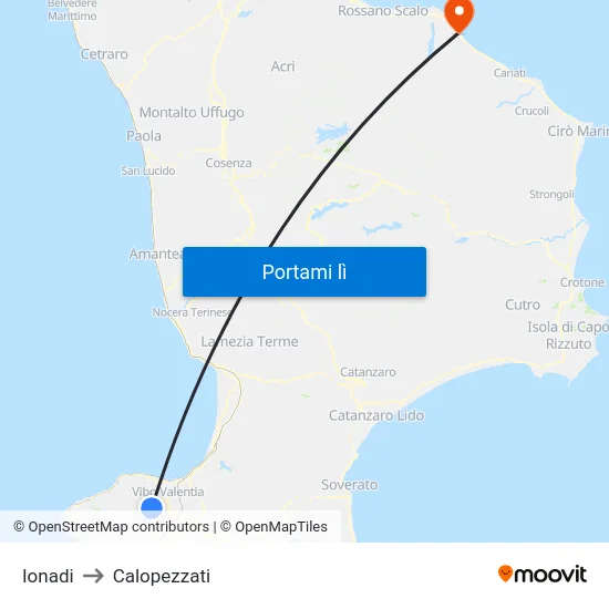 Ionadi to Calopezzati map