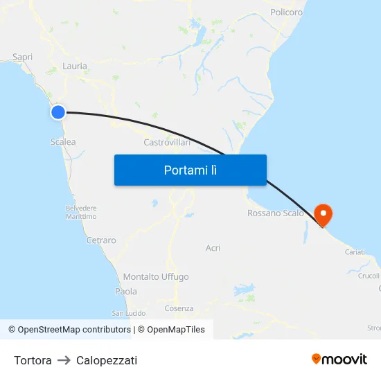 Tortora to Calopezzati map