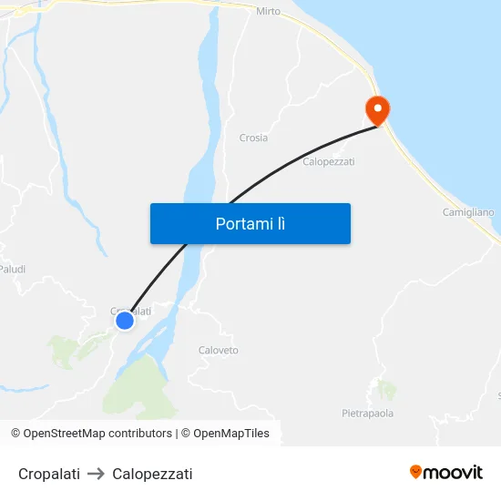 Cropalati to Calopezzati map