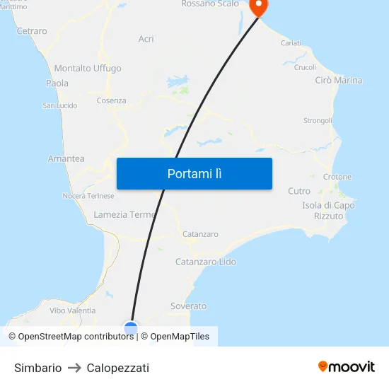 Simbario to Calopezzati map