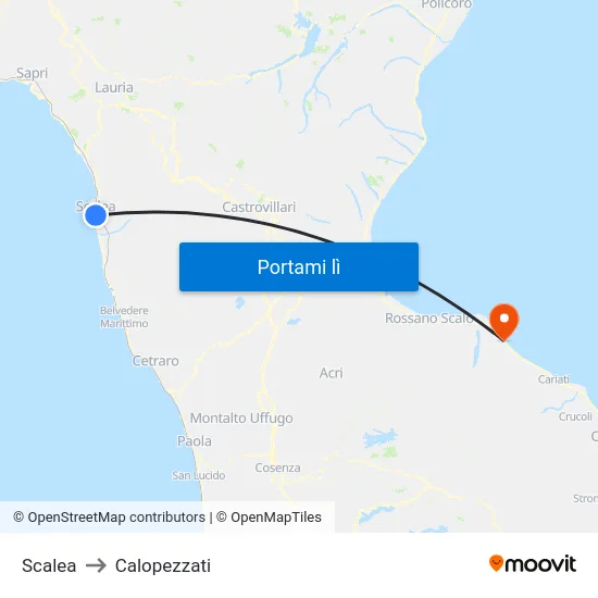 Scalea to Calopezzati map