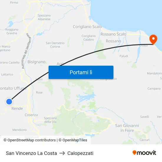 San Vincenzo La Costa to Calopezzati map