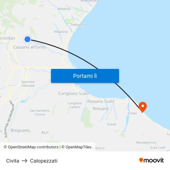 Civita to Calopezzati map