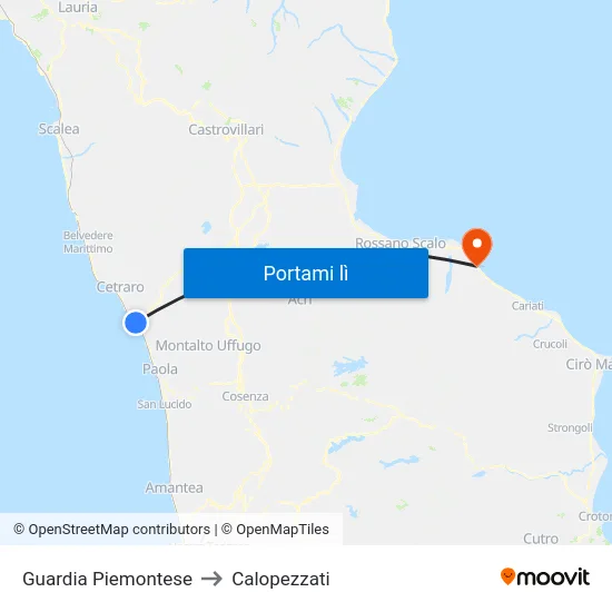 Guardia Piemontese to Calopezzati map