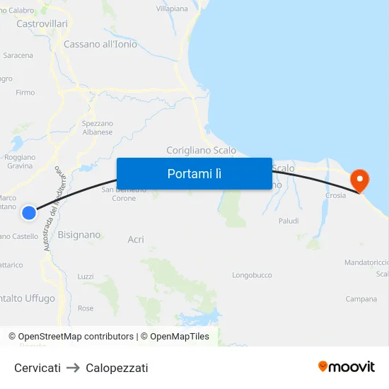 Cervicati to Calopezzati map
