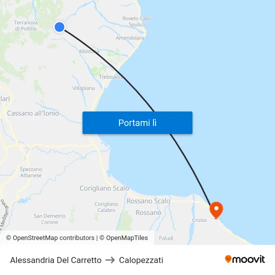 Alessandria Del Carretto to Calopezzati map