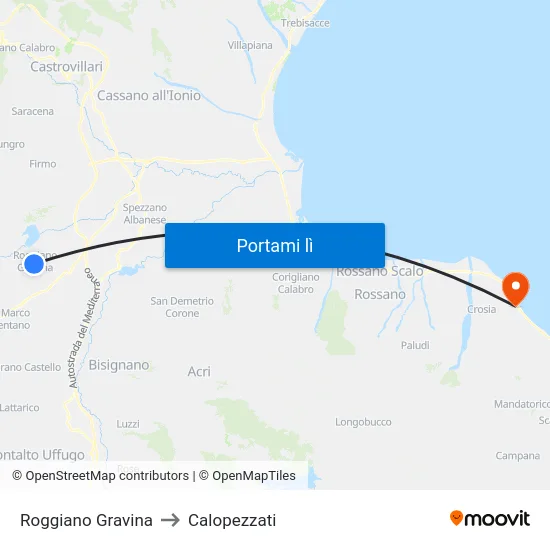 Roggiano Gravina to Calopezzati map