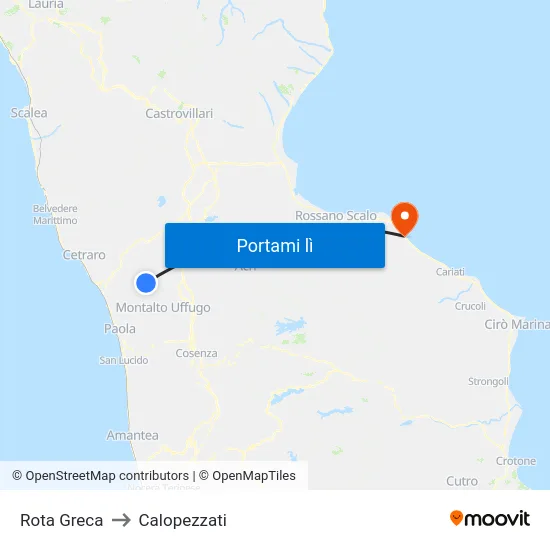 Rota Greca to Calopezzati map