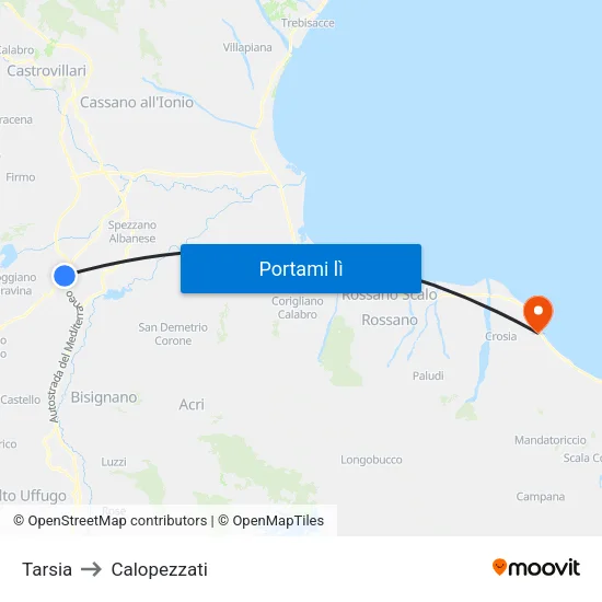 Tarsia to Calopezzati map