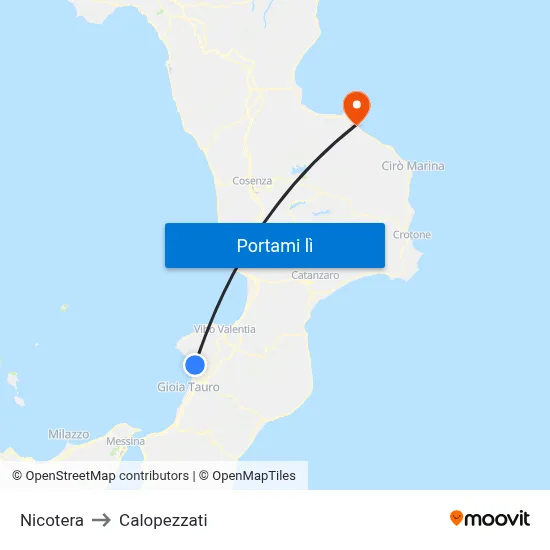 Nicotera to Calopezzati map
