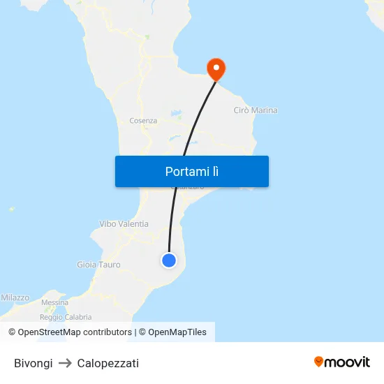 Bivongi to Calopezzati map