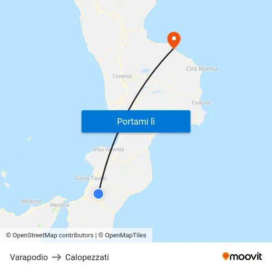 Varapodio to Calopezzati map