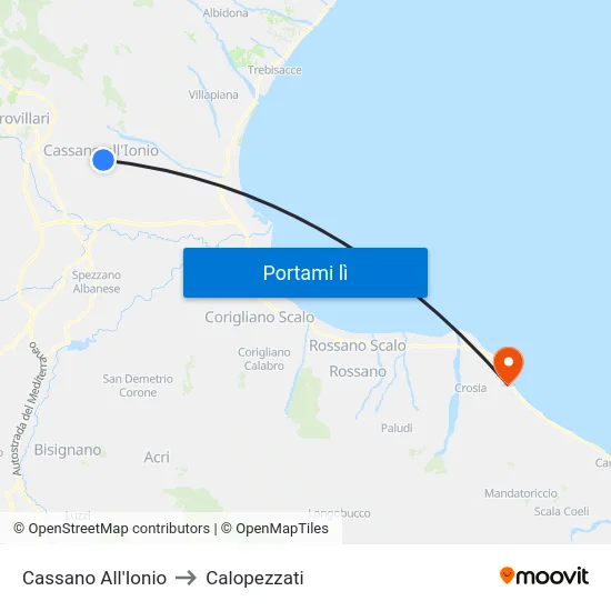 Cassano All'Ionio to Calopezzati map
