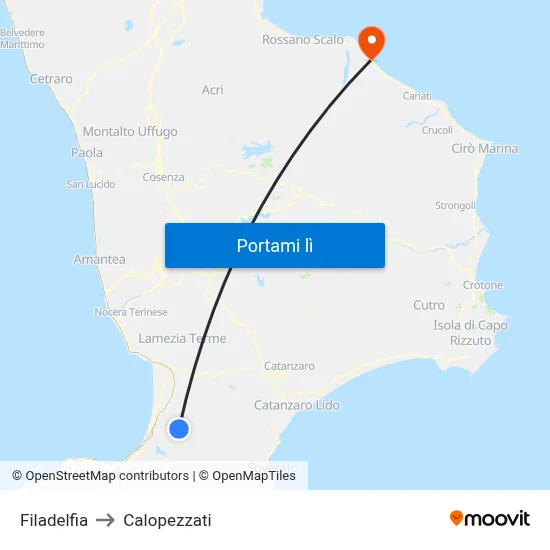 Filadelfia to Calopezzati map