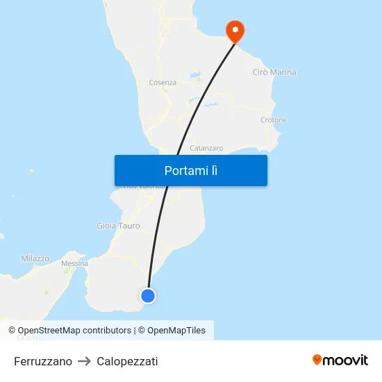 Ferruzzano to Calopezzati map