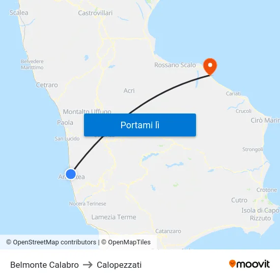 Belmonte Calabro to Calopezzati map