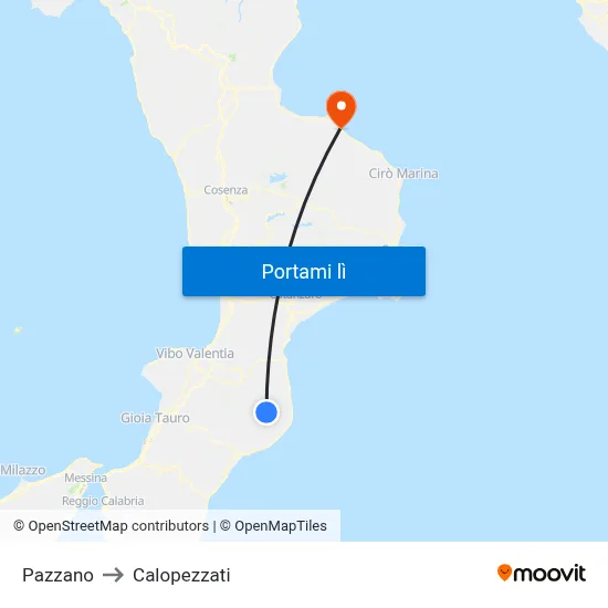 Pazzano to Calopezzati map
