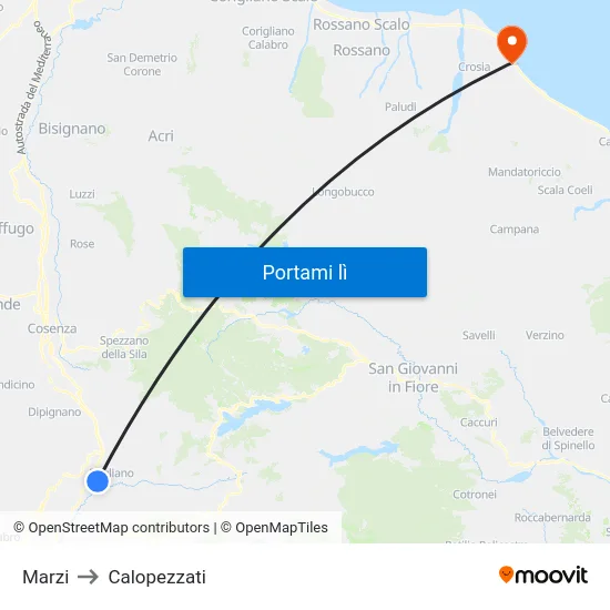 Marzi to Calopezzati map