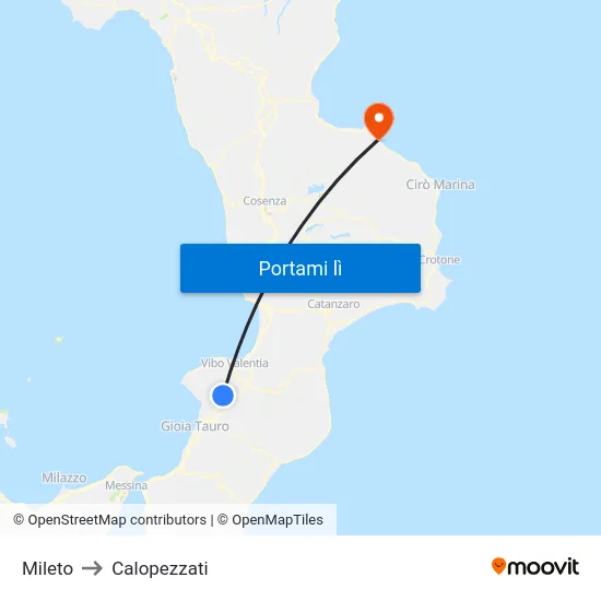 Mileto to Calopezzati map
