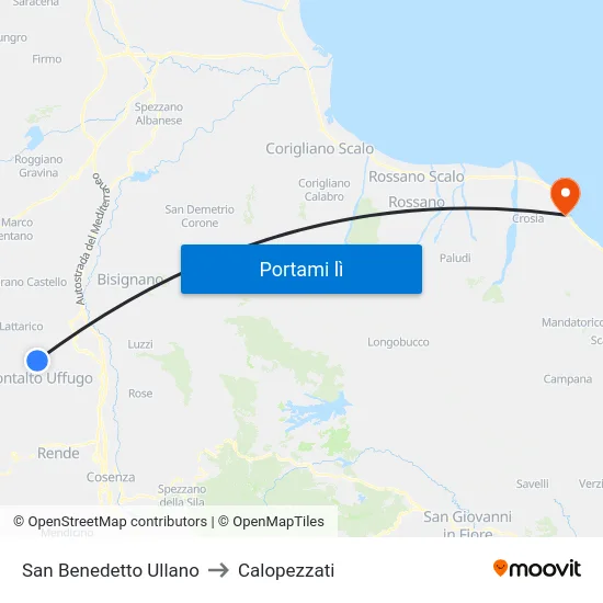 San Benedetto Ullano to Calopezzati map