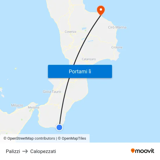 Palizzi to Calopezzati map