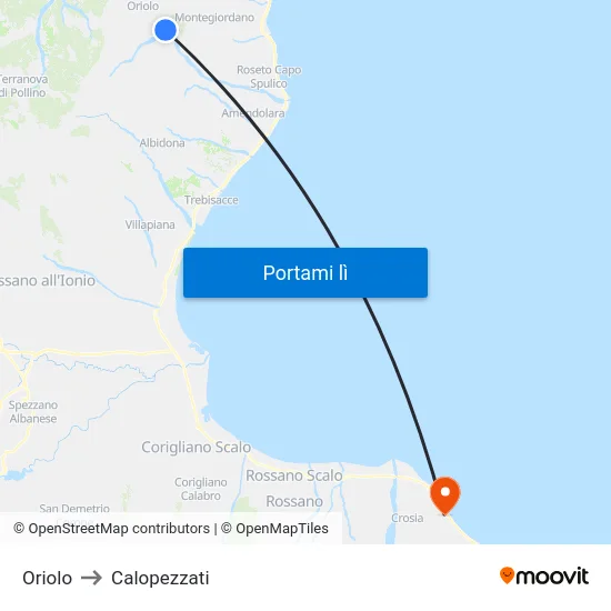 Oriolo to Calopezzati map
