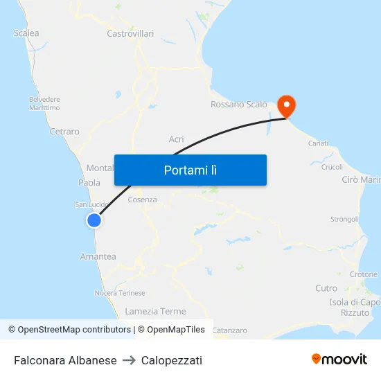 Falconara Albanese to Calopezzati map