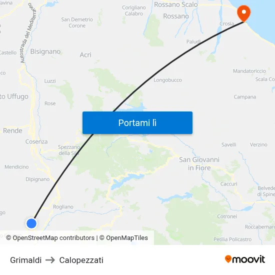 Grimaldi to Calopezzati map