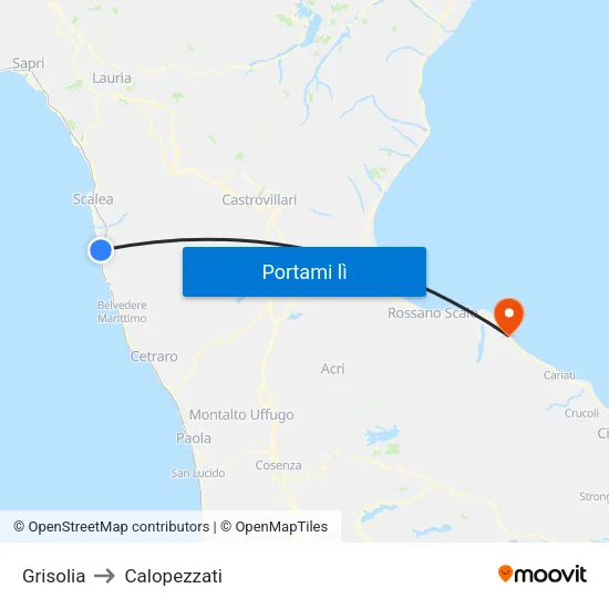 Grisolia to Calopezzati map