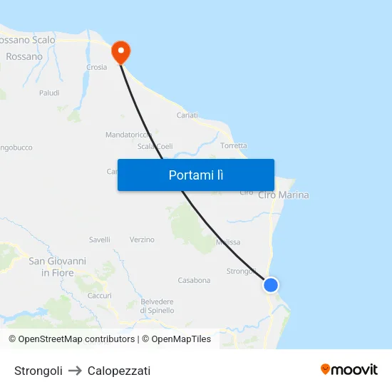 Strongoli to Calopezzati map