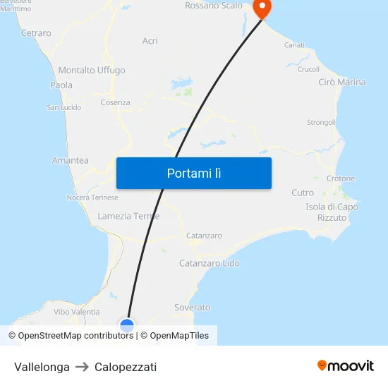 Vallelonga to Calopezzati map