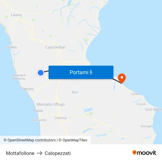 Mottafollone to Calopezzati map