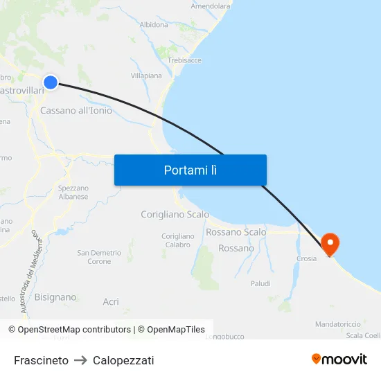 Frascineto to Calopezzati map