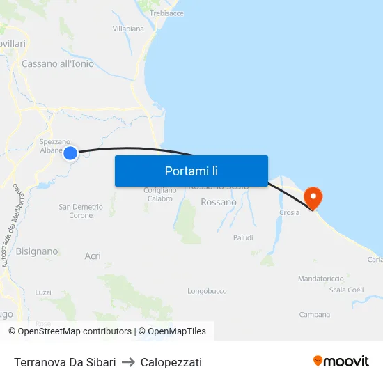 Terranova Da Sibari to Calopezzati map