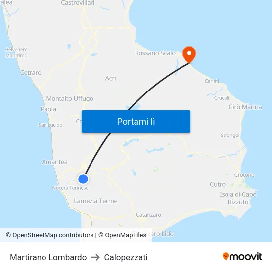 Martirano Lombardo to Calopezzati map