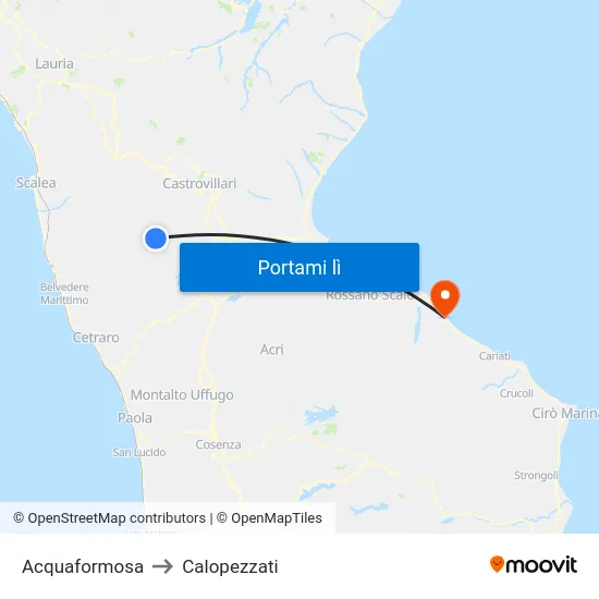 Acquaformosa to Calopezzati map