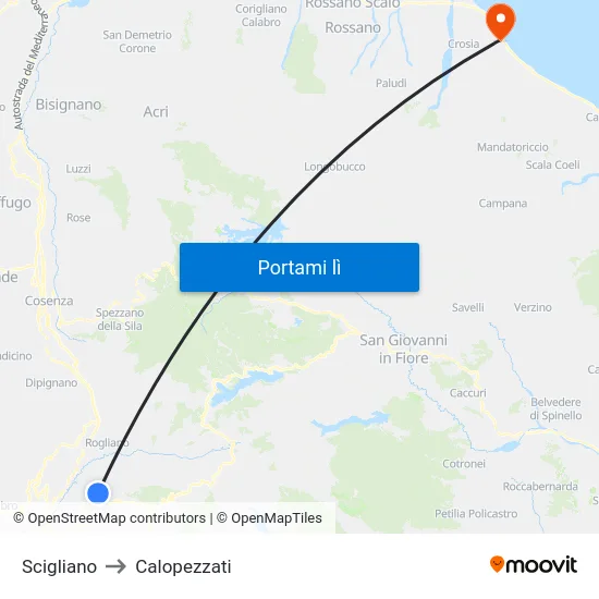 Scigliano to Calopezzati map