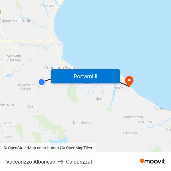 Vaccarizzo Albanese to Calopezzati map