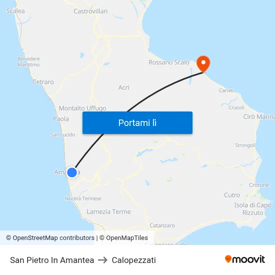 San Pietro In Amantea to Calopezzati map