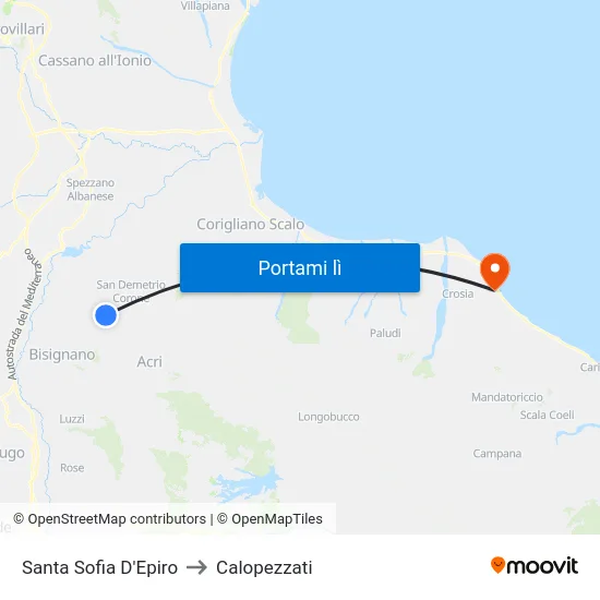 Santa Sofia D'Epiro to Calopezzati map