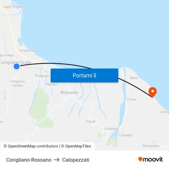 Corigliano-Rossano to Calopezzati map