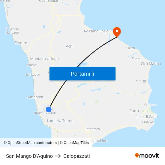 San Mango D'Aquino to Calopezzati map