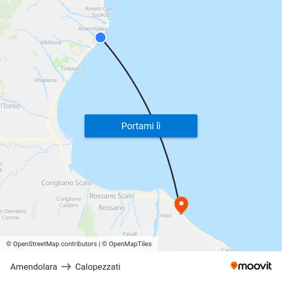 Amendolara to Calopezzati map