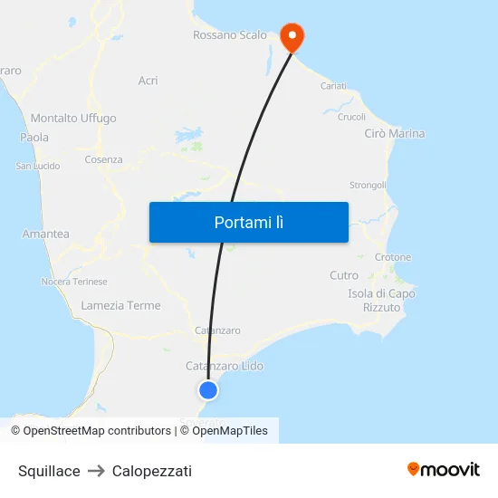 Squillace to Calopezzati map