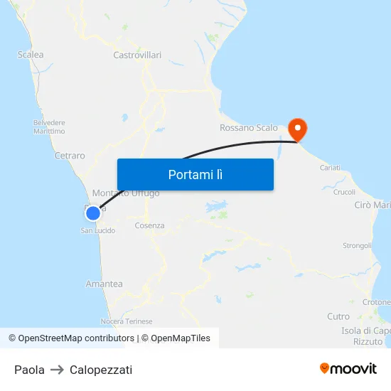 Paola to Calopezzati map